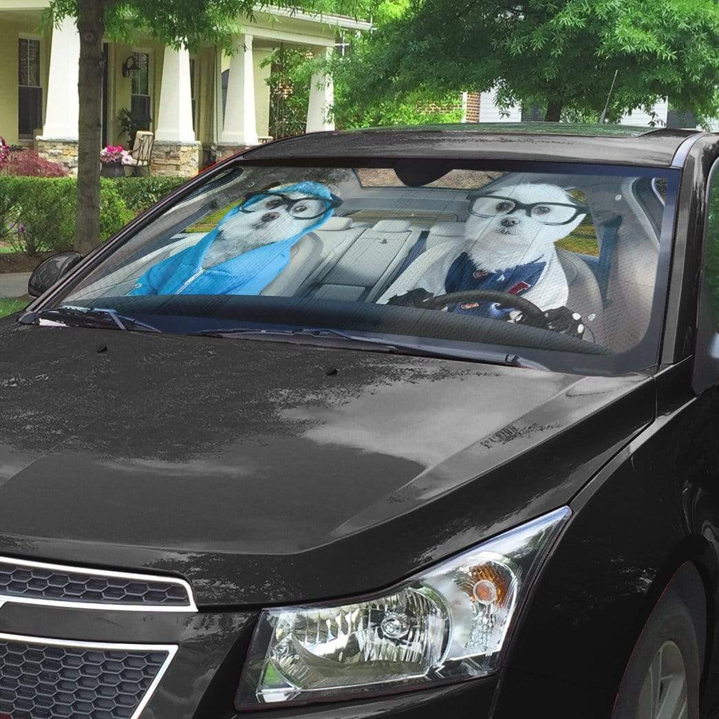 Gearhumans 3D Two Lovely Terrier Dogs Custom Car Auto Sunshade