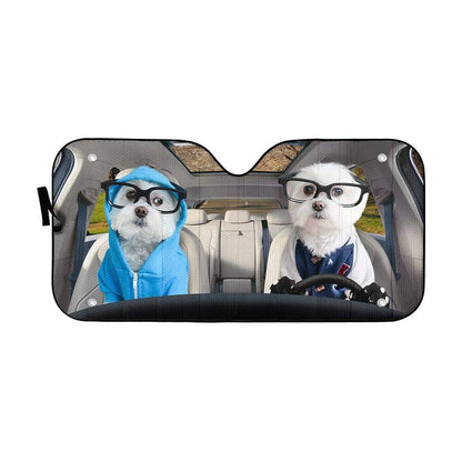 Gearhumans 3D Two Lovely Terrier Dogs Custom Car Auto Sunshade