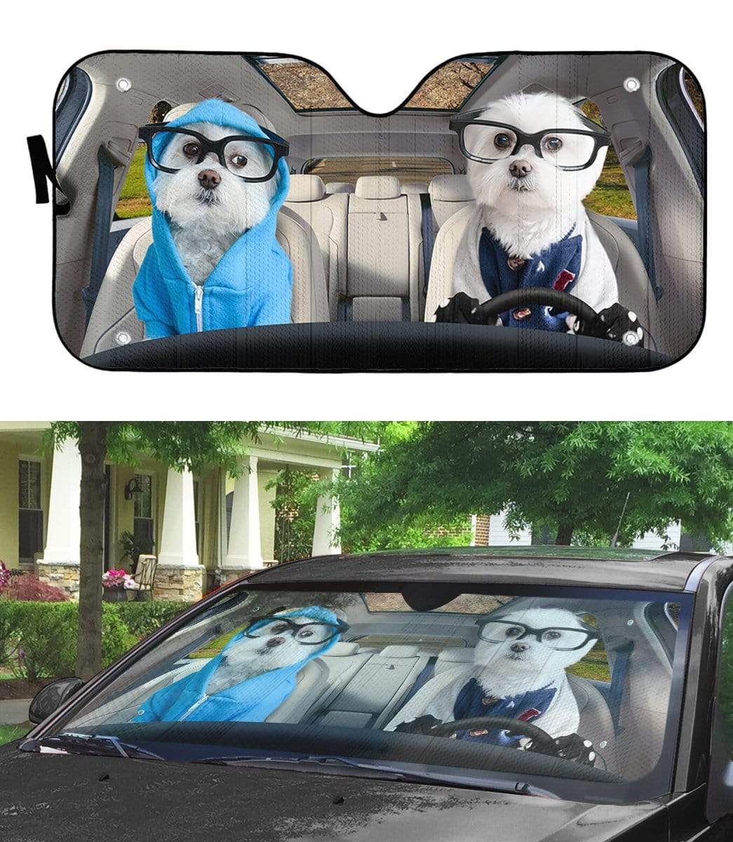 Gearhumans 3D Two Lovely Terrier Dogs Custom Car Auto Sunshade