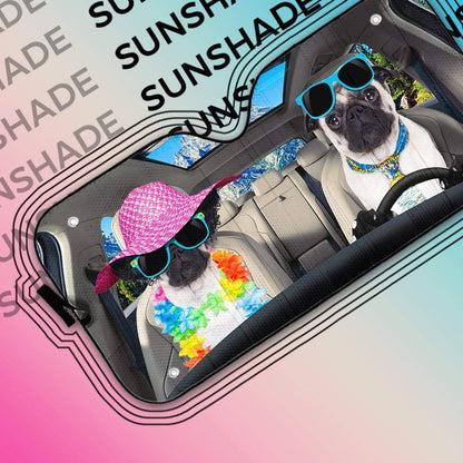 Gearhumans 3D Two Pug Dogs Go To The Beach Custom Car Auto Sunshade