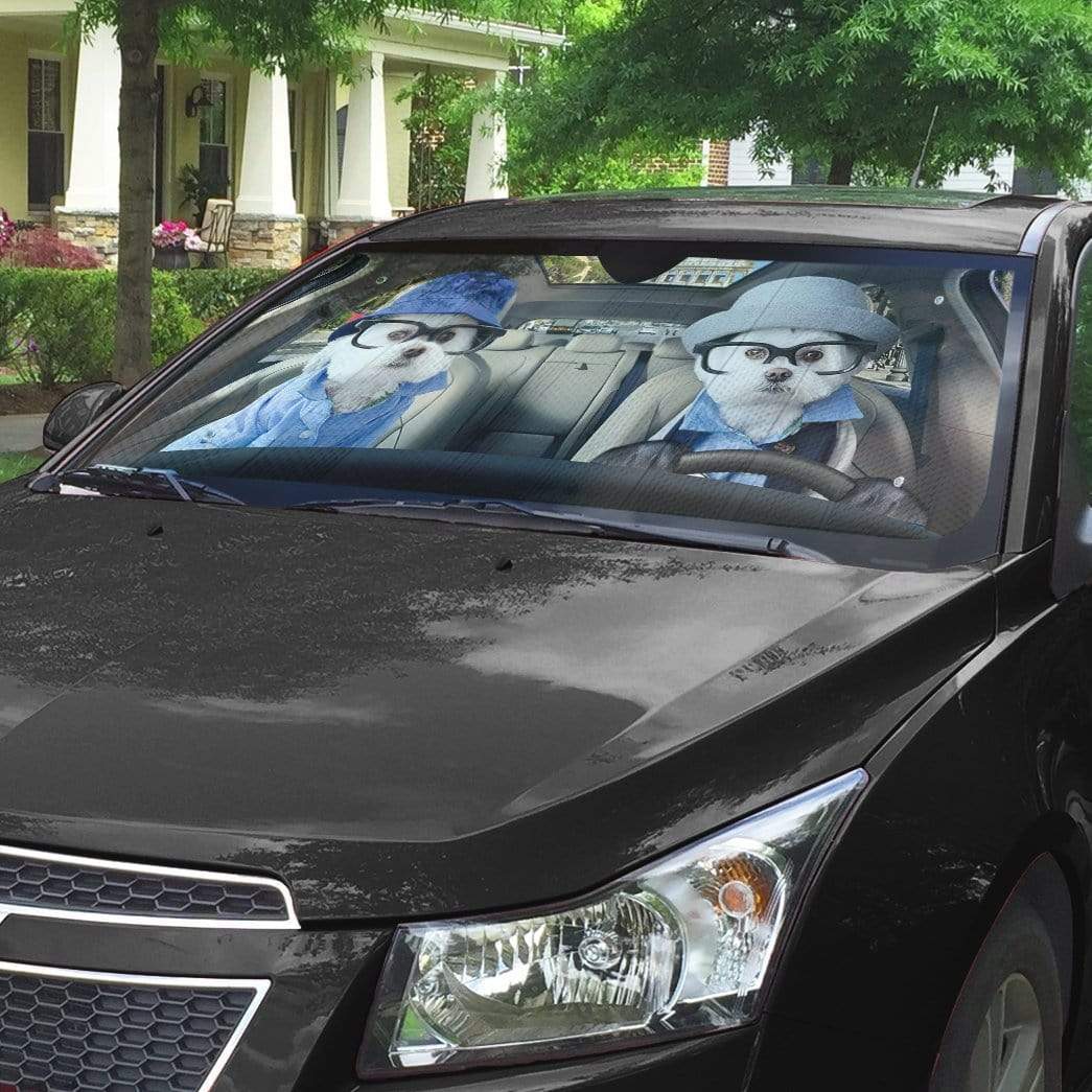 Gearhumans 3D Two Soulmate Friend Terrier Dogs Custom Car Auto Sunshade