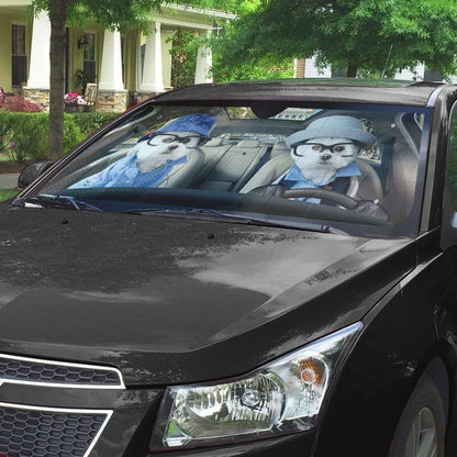Gearhumans 3D Two Soulmate Friend Terrier Dogs Custom Car Auto Sunshade
