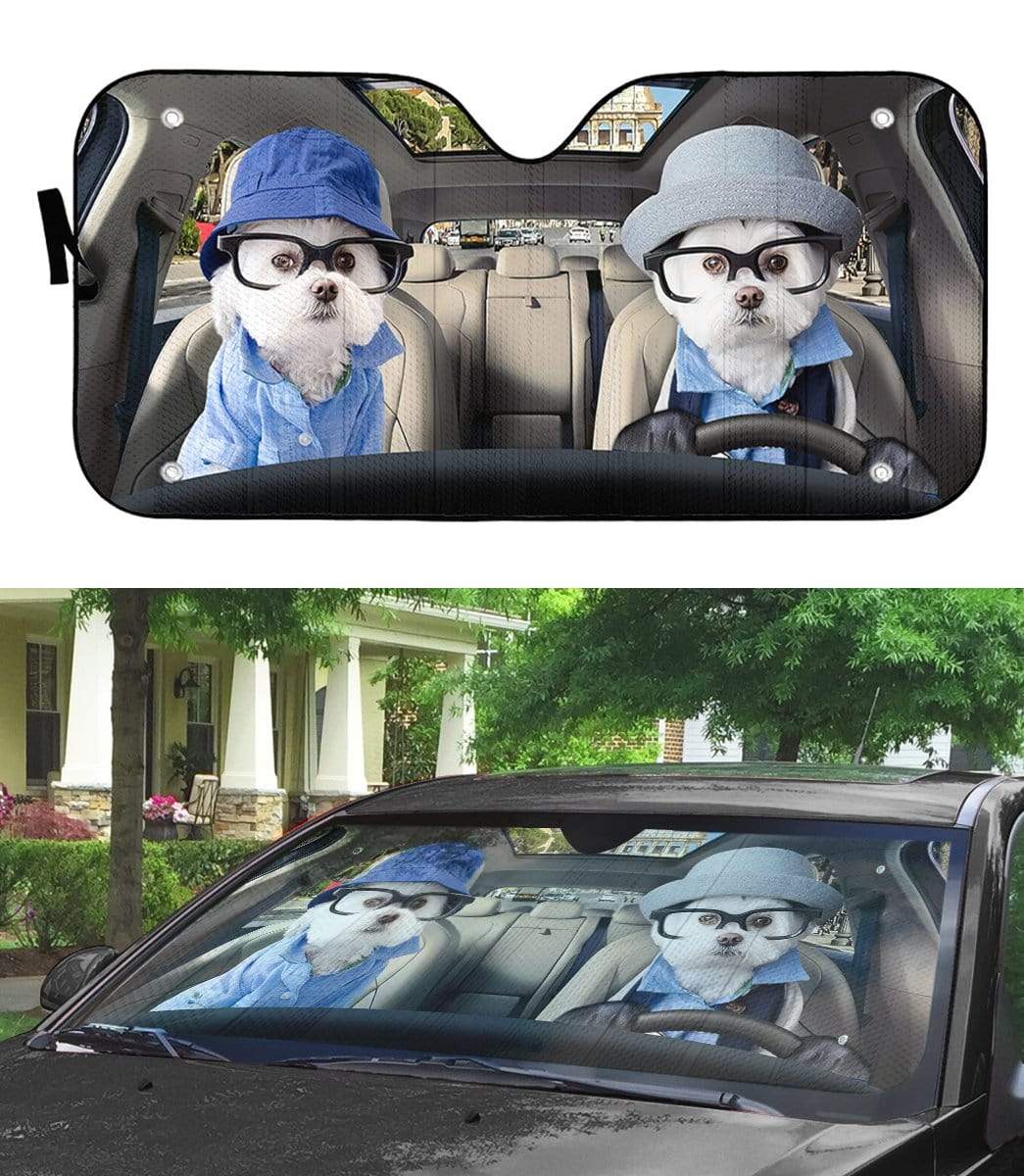 Gearhumans 3D Two Soulmate Friend Terrier Dogs Custom Car Auto Sunshade