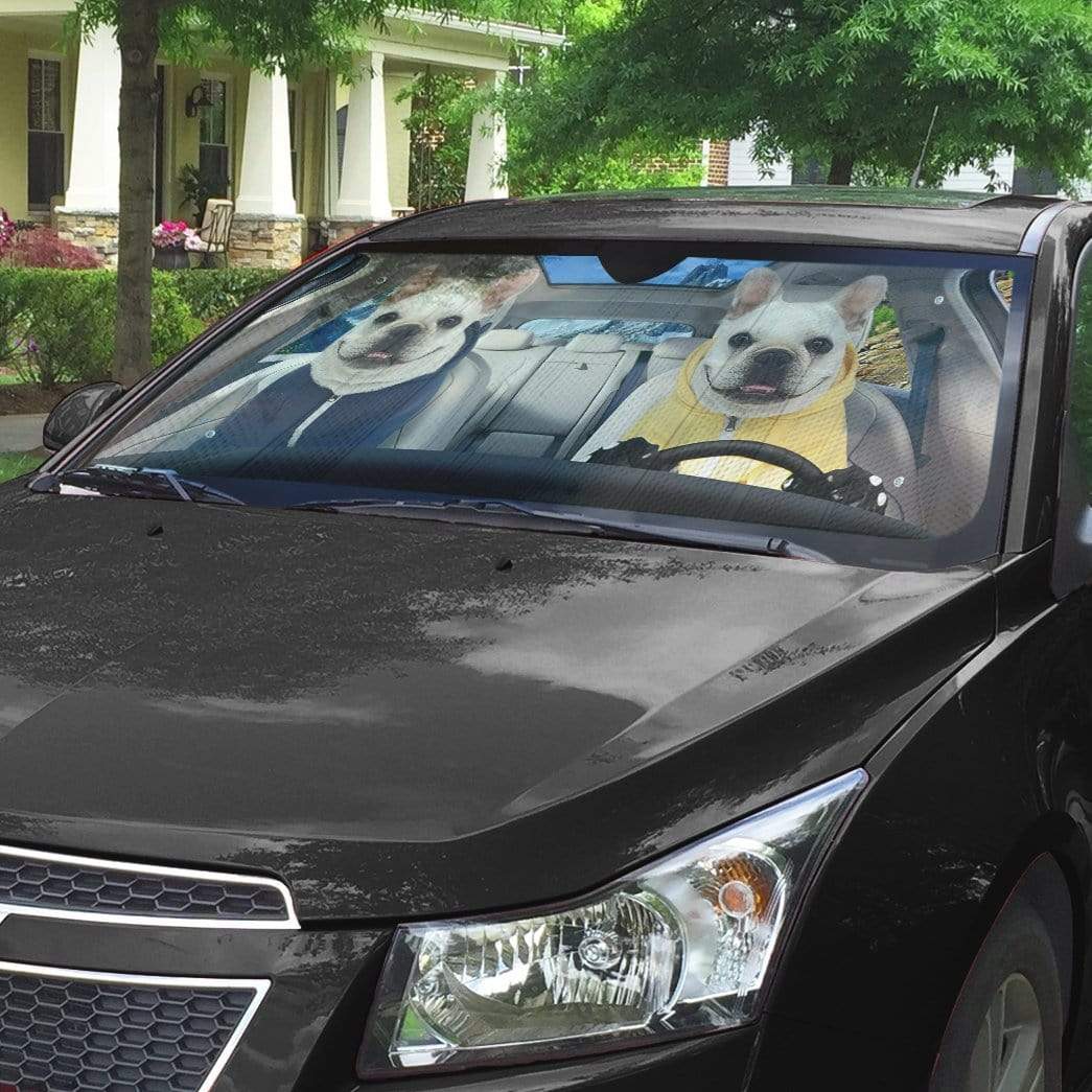 Gearhumans 3D Two White Zip Hoodie Bulldog Custom Car Auto Sunshade