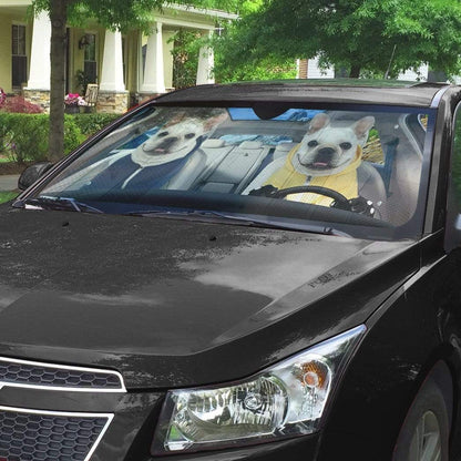 Gearhumans 3D Two White Zip Hoodie Bulldog Custom Car Auto Sunshade