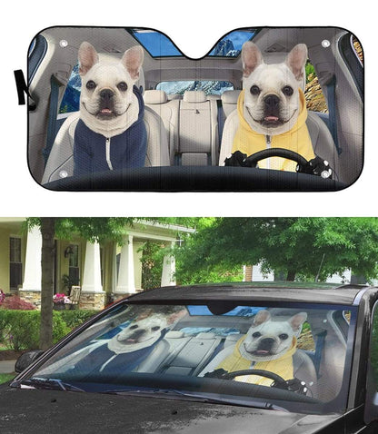 Gearhumans 3D Two White Zip Hoodie Bulldog Custom Car Auto Sunshade