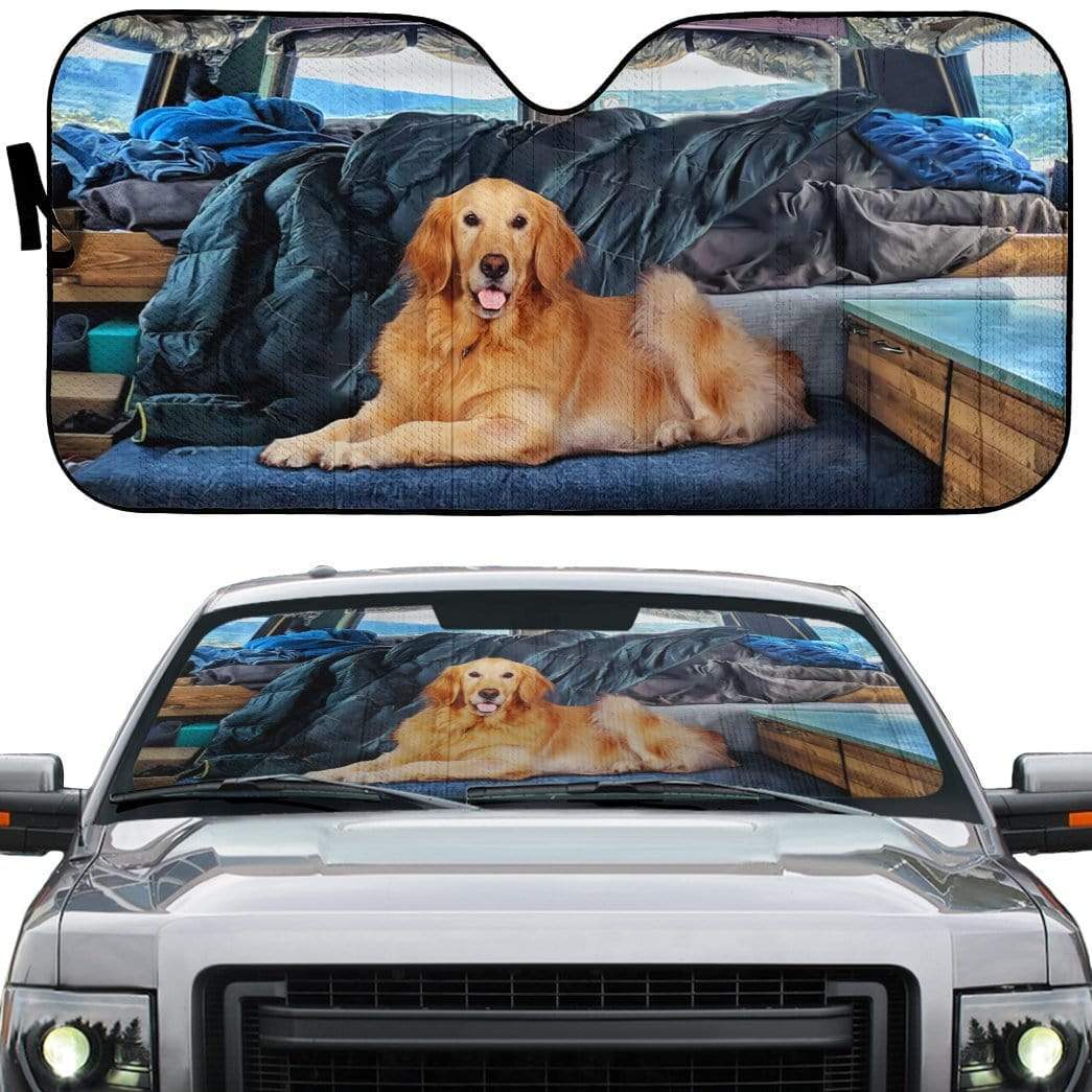 Gearhumans 3D Vanlife With Golden Retriever Custom Car Auto Sunshade
