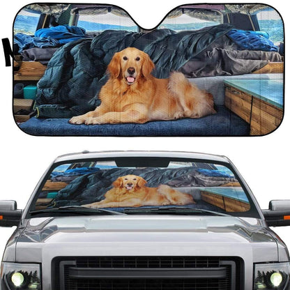 Gearhumans 3D Vanlife With Golden Retriever Custom Car Auto Sunshade