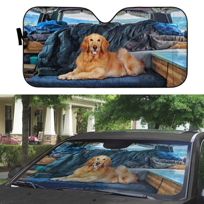 Gearhumans 3D Vanlife With Golden Retriever Custom Car Auto Sunshade