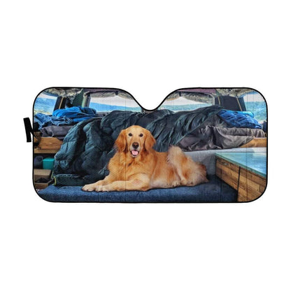 Gearhumans 3D Vanlife With Golden Retriever Custom Car Auto Sunshade