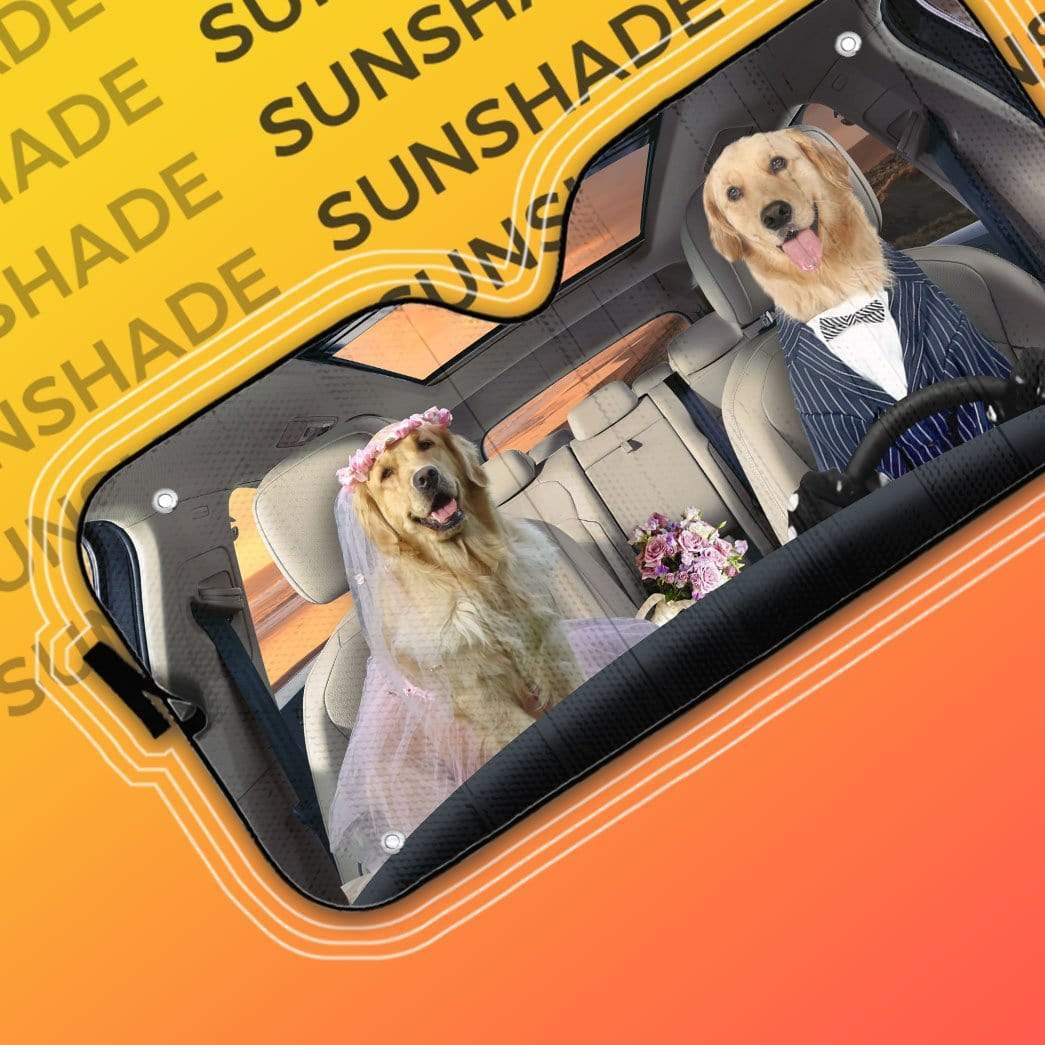 Gearhumans 3D Wedding Golden Retriever Dogs Custom Car Auto Sunshade