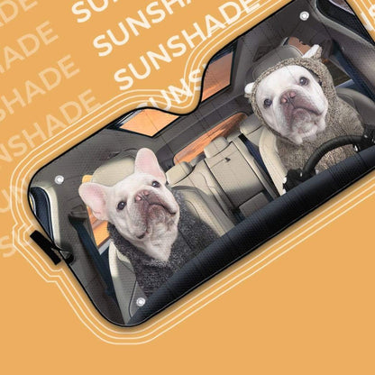 Gearhumans 3D White Bulldogs Couple Custom Car Auto Sunshade