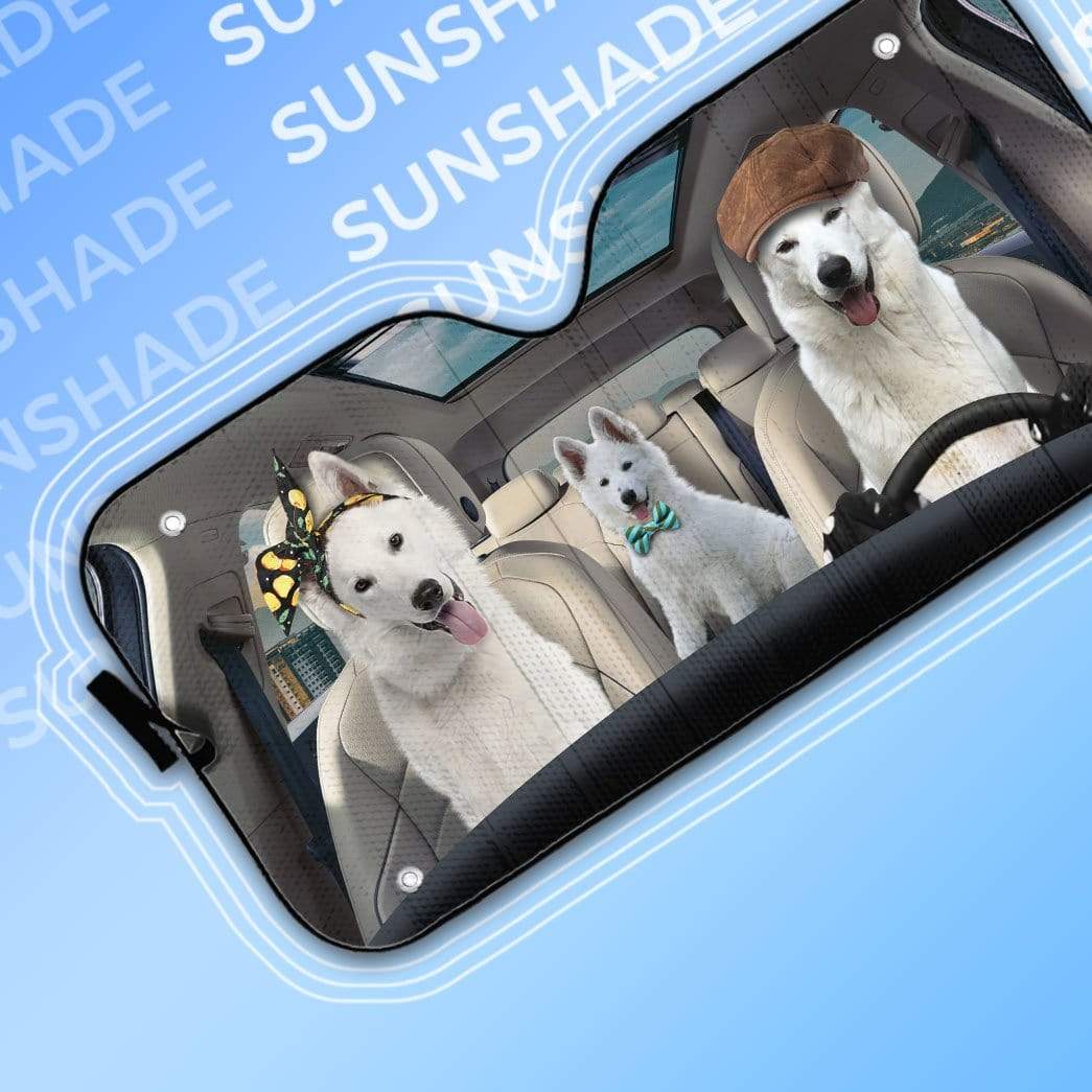 Gearhumans 3D White Shepherd Dogs Custom Car Auto Sunshade