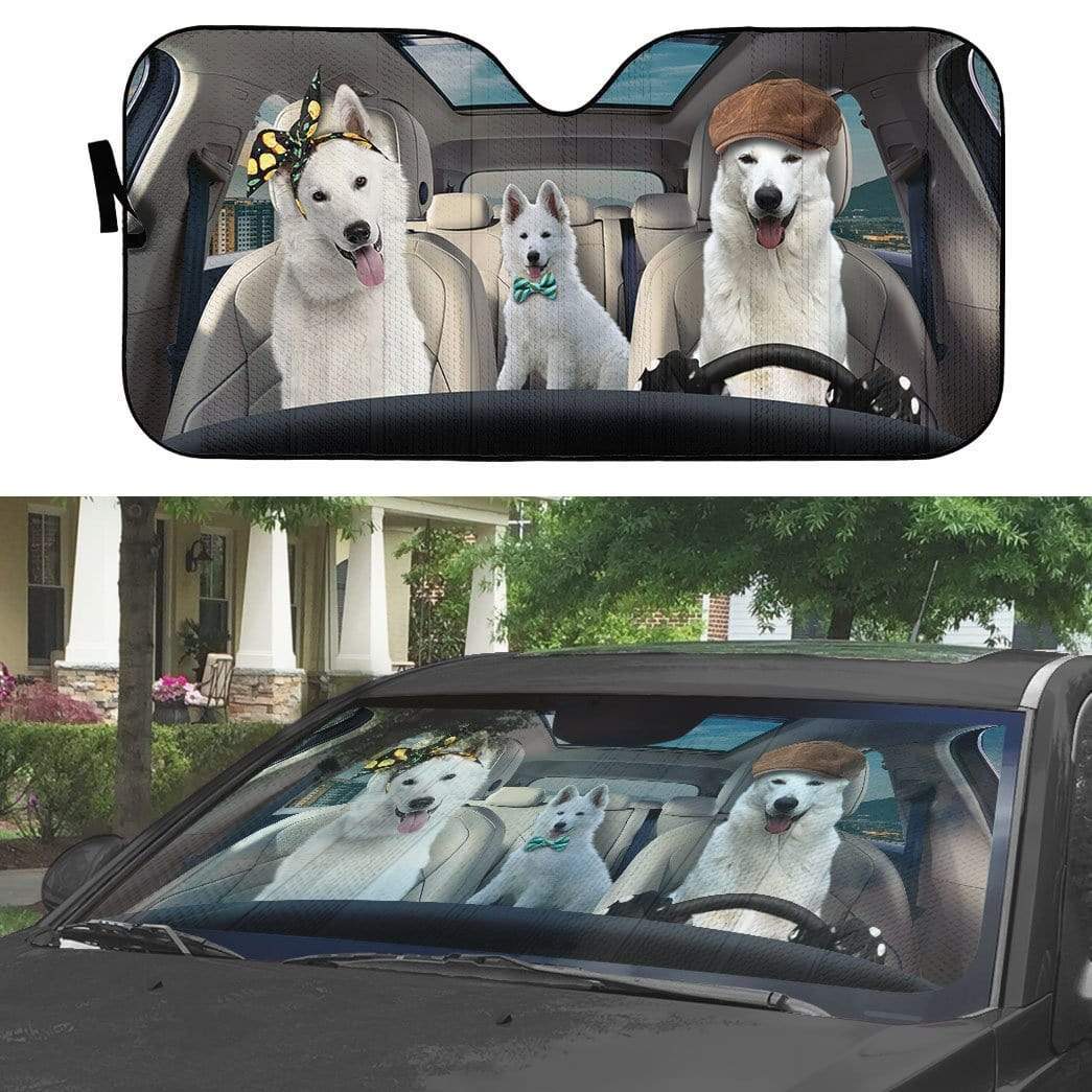 Gearhumans 3D White Shepherd Dogs Custom Car Auto Sunshade
