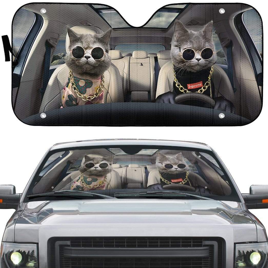 Gearhumans 3D White Shorthair Cats Custom Car Auto Sunshade