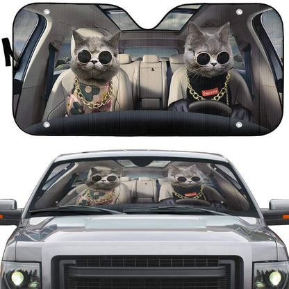 Gearhumans 3D White Shorthair Cats Custom Car Auto Sunshade