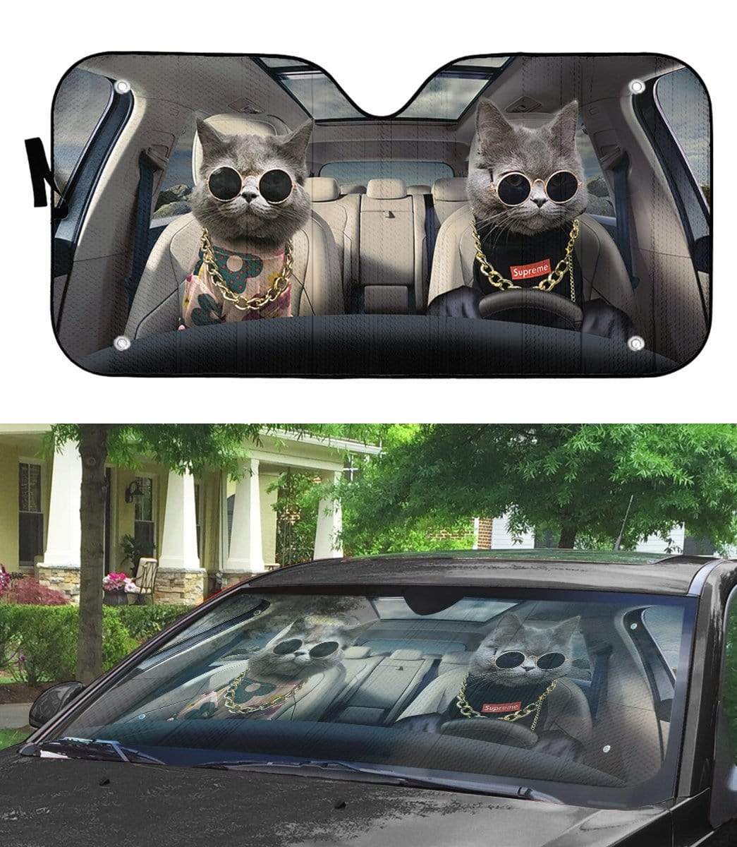 Gearhumans 3D White Shorthair Cats Custom Car Auto Sunshade