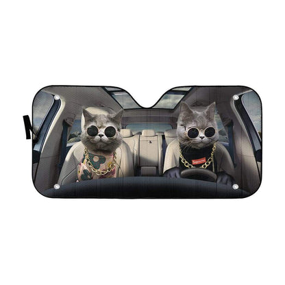 Gearhumans 3D White Shorthair Cats Custom Car Auto Sunshade