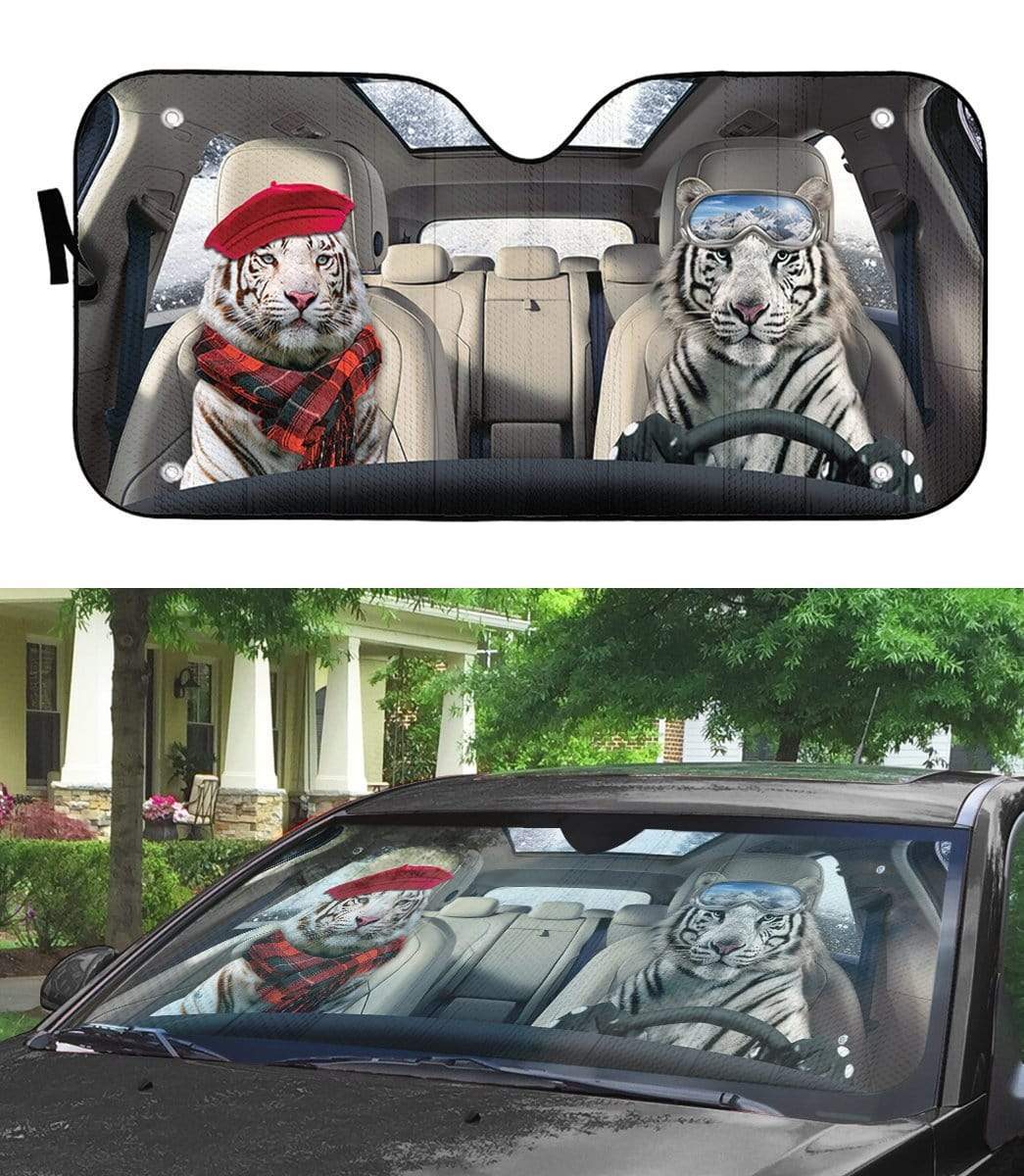 Gearhumans 3D White Tiger Custom Car Auto Sunshade