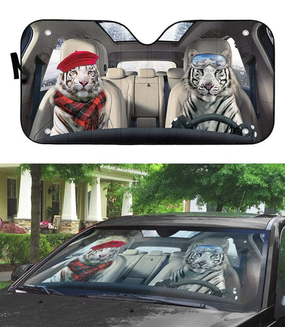 Gearhumans 3D White Tiger Custom Car Auto Sunshade