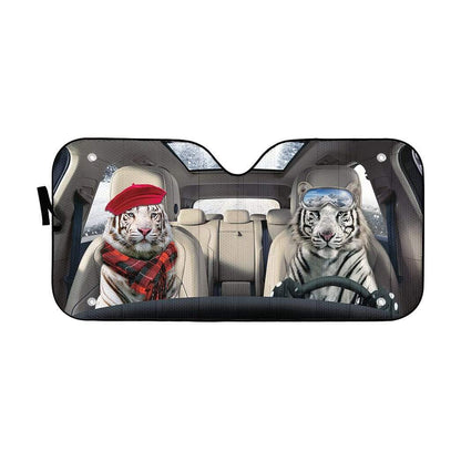 Gearhumans 3D White Tiger Custom Car Auto Sunshade