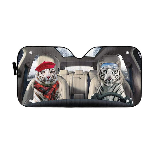 Gearhumans 3D White Tiger Custom Car Auto Sunshade