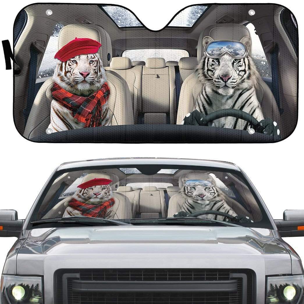Gearhumans 3D White Tiger Custom Car Auto Sunshade