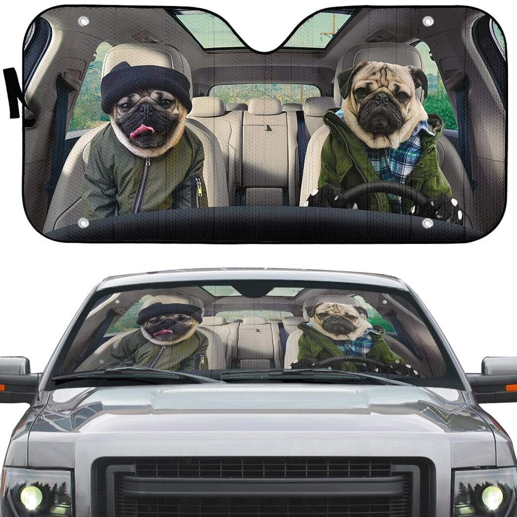 Gearhumans 3D Winter Friend Pugs Custom Car Auto Sunshade