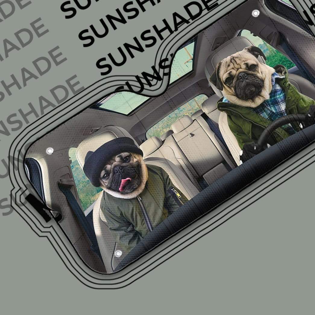 Gearhumans 3D Winter Friend Pugs Custom Car Auto Sunshade
