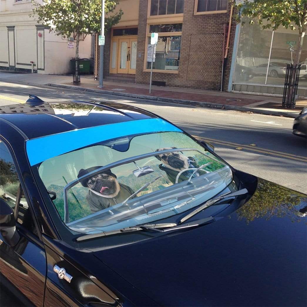 Gearhumans 3D Winter Friend Pugs Driving Roadster Custom Car Auto Sunshade