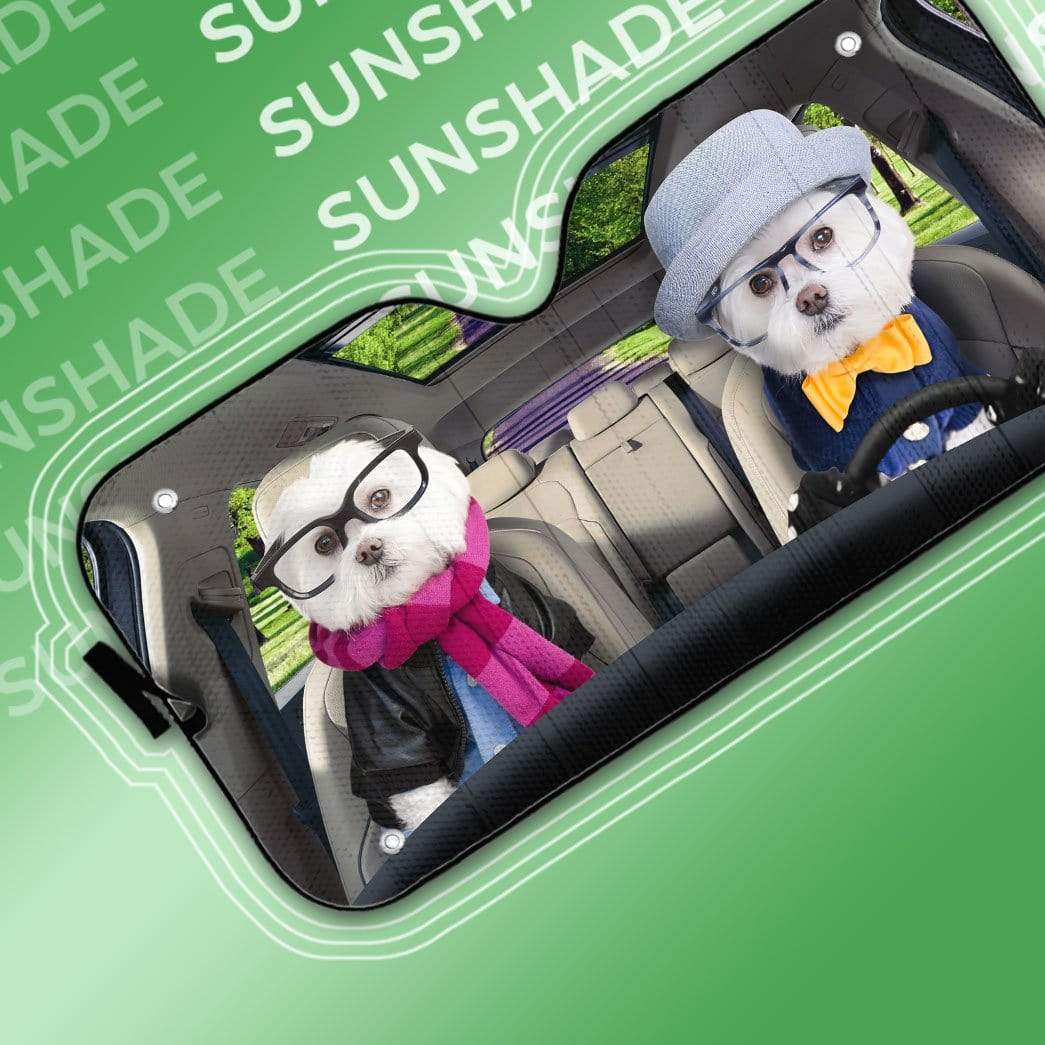 Gearhumans 3D Winter Soulmate Friend And Love Terrier Dogs Custom Car Auto Sunshade