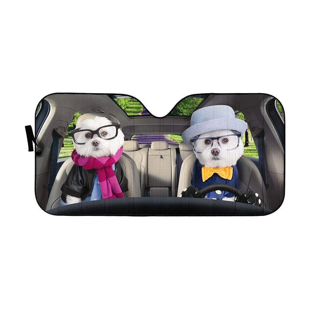 Gearhumans 3D Winter Soulmate Friend And Love Terrier Dogs Custom Car Auto Sunshade
