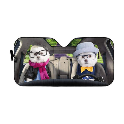 Gearhumans 3D Winter Soulmate Friend And Love Terrier Dogs Custom Car Auto Sunshade