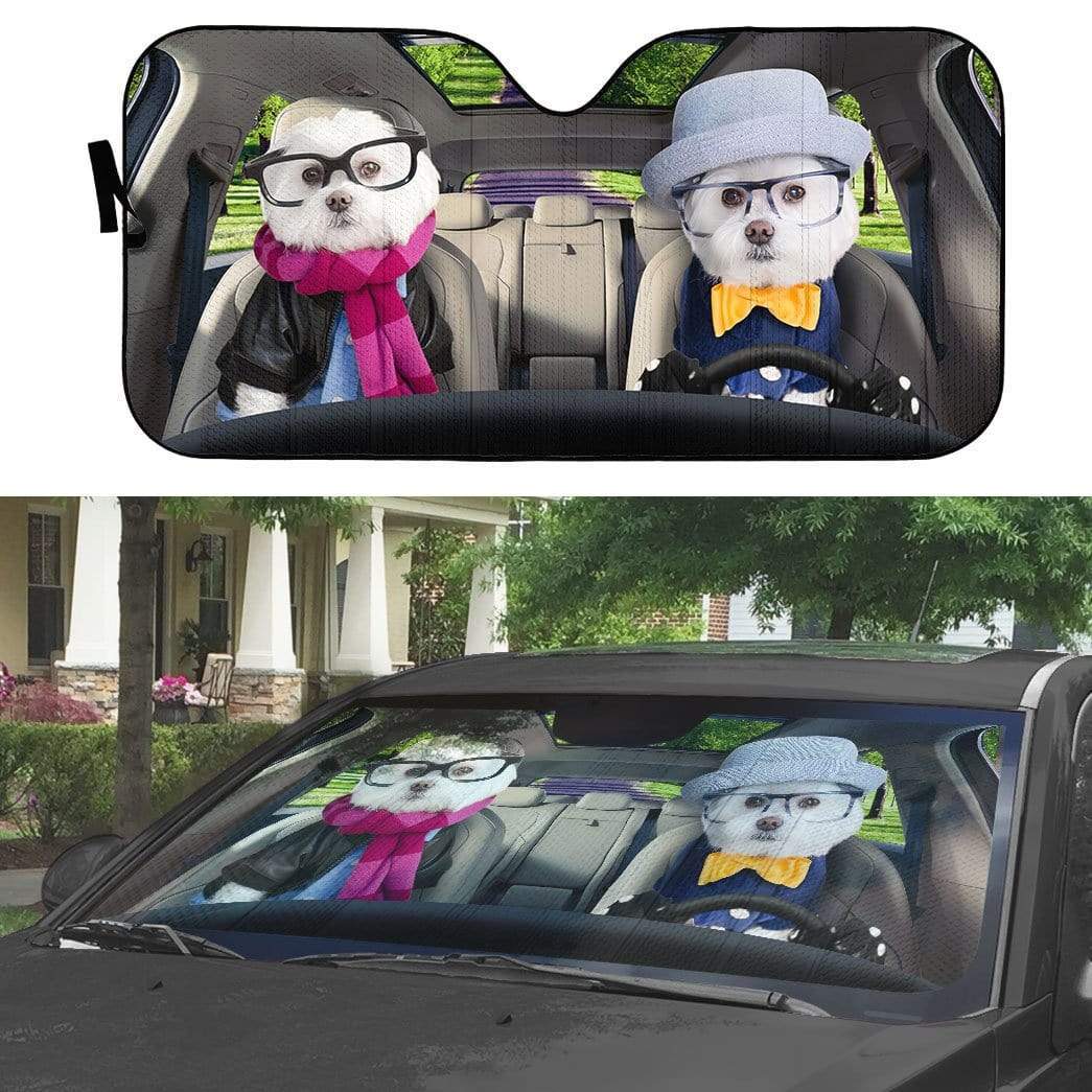 Gearhumans 3D Winter Soulmate Friend And Love Terrier Dogs Custom Car Auto Sunshade