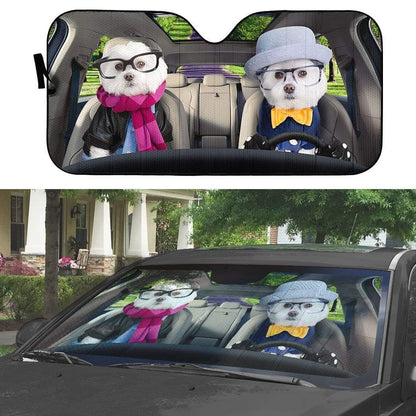 Gearhumans 3D Winter Soulmate Friend And Love Terrier Dogs Custom Car Auto Sunshade