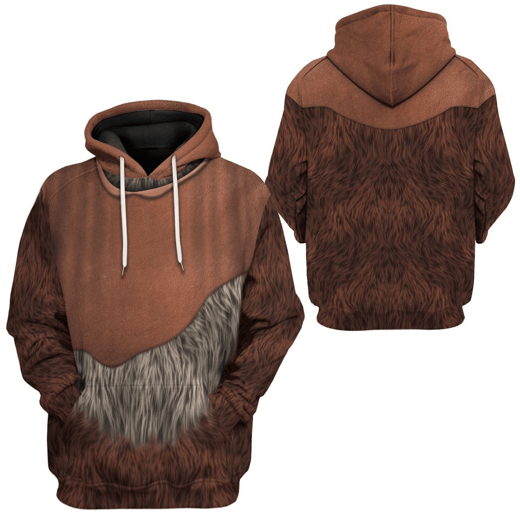 SW Hoodie Ewok Costume SW Cosplay T-shirt Sweatshirt Brown Unisex Adults