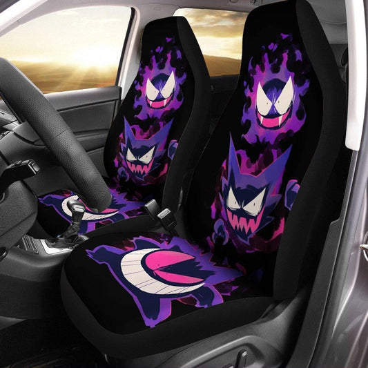 PKM Car Seat Covers Gengar Evolution PKM Pattern Seat Covers Black Purple