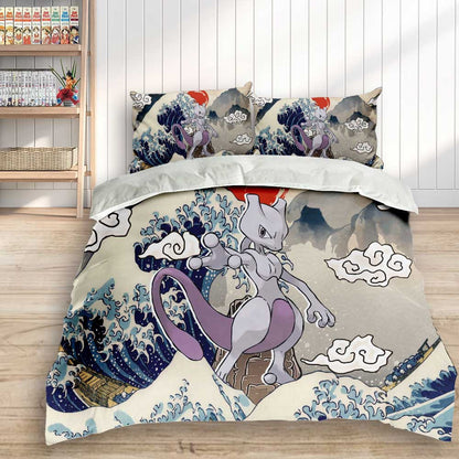 Mewtwo Bedding Set Kanagawa Great Wave Edition