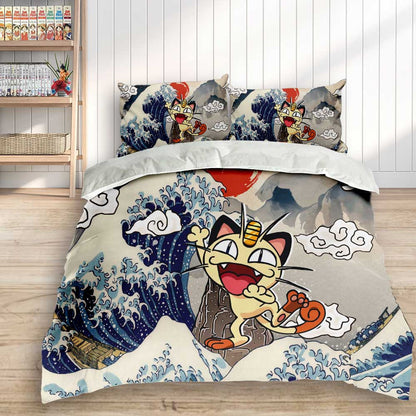 Meowth Bedding Set Kanagawa Great Wave Edition