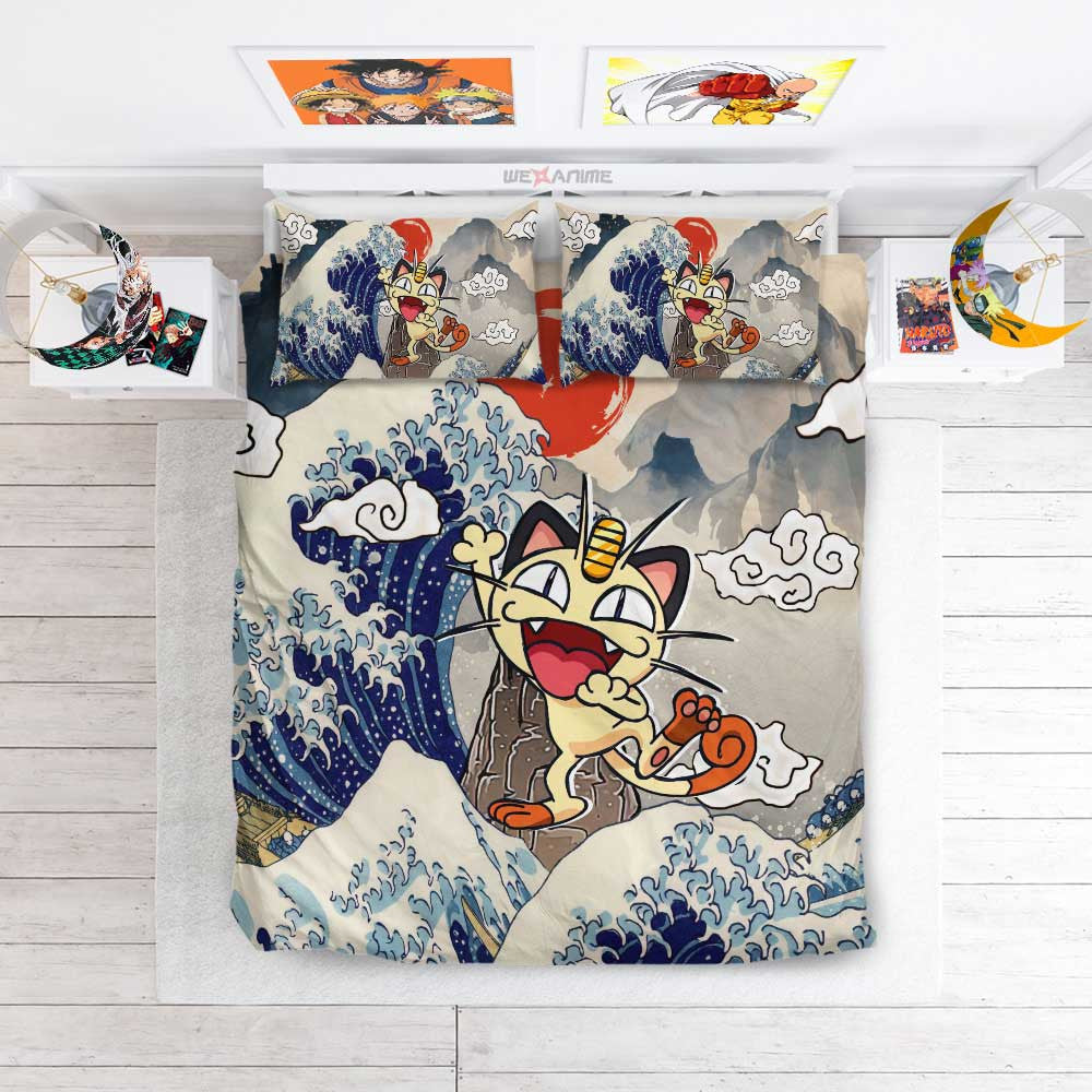 Meowth Bedding Set Kanagawa Great Wave Edition