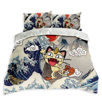 Meowth Bedding Set Kanagawa Great Wave Edition