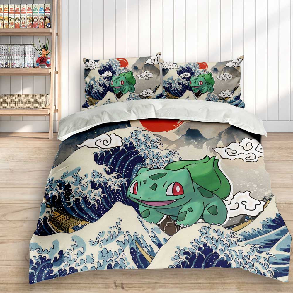 Bulbasaur Bedding Set Kanagawa Great Wave Edition