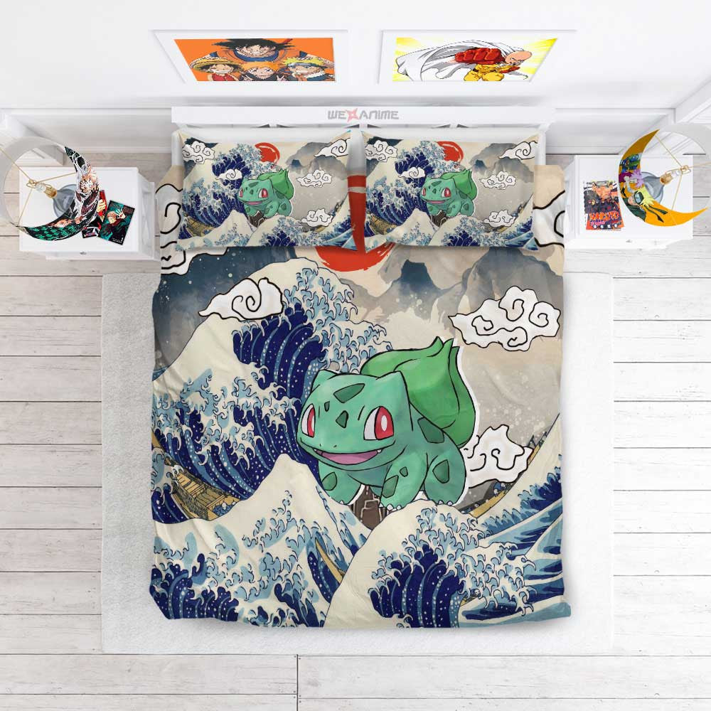 Bulbasaur Bedding Set Kanagawa Great Wave Edition