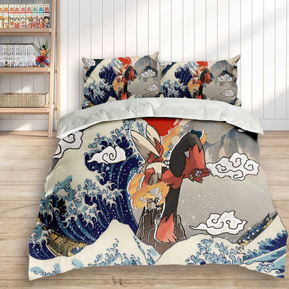 Blaziken Bedding Set Kanagawa Great Wave Edition