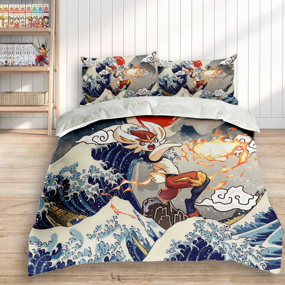 Cinderace Bedding Set Kanagawa Great Wave Edition