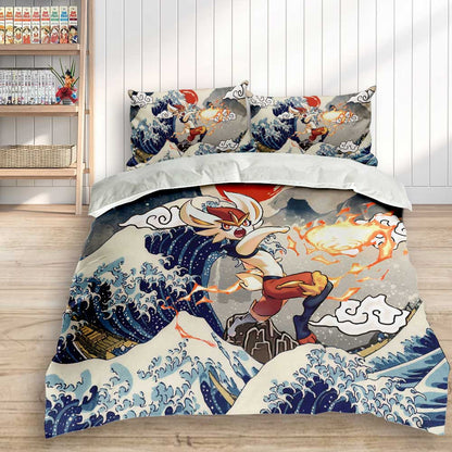 Cinderace Bedding Set Kanagawa Great Wave Edition