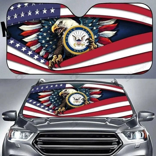 Veteran Car Sun Shade US Navy Eagle In Hole Pattern Winshield Sun Shade Red Blue