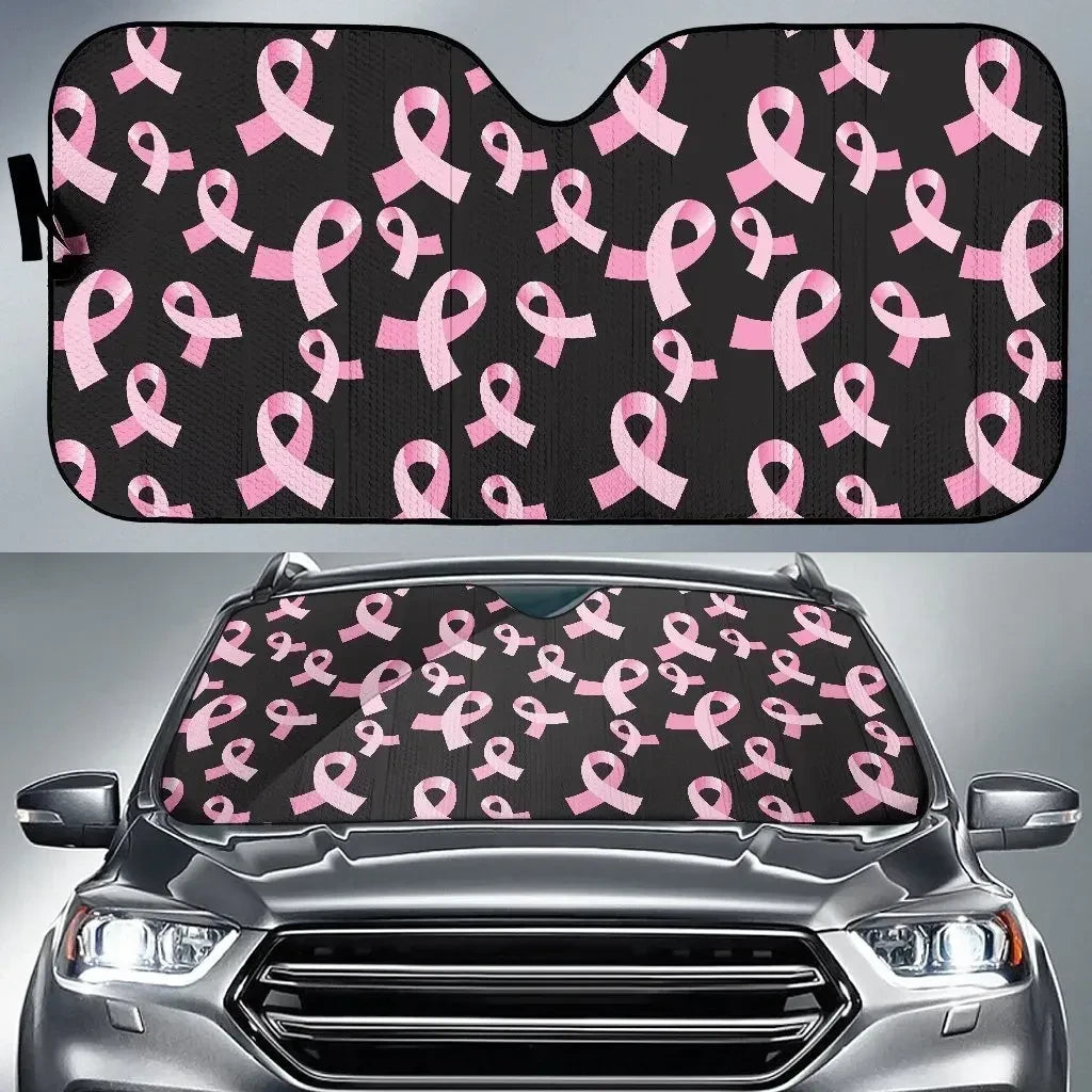 Breast Cancer Car Sun Shade Ribbon Breast Cancer Awareness Winshield Sun Shade Black Pink