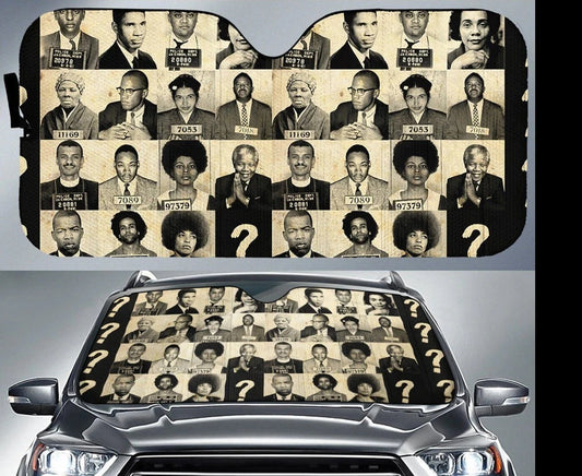 Black History Month Car Sun Shade Civil Rights Leaders Pattern Winshield Sun Shade Black White