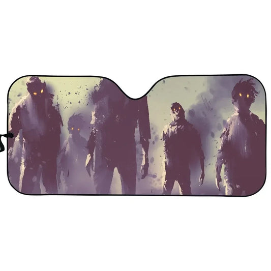 Zombie Car Sun Shade Halloween Zombie Crowd Silhouette Winshield Sun Shade Gray